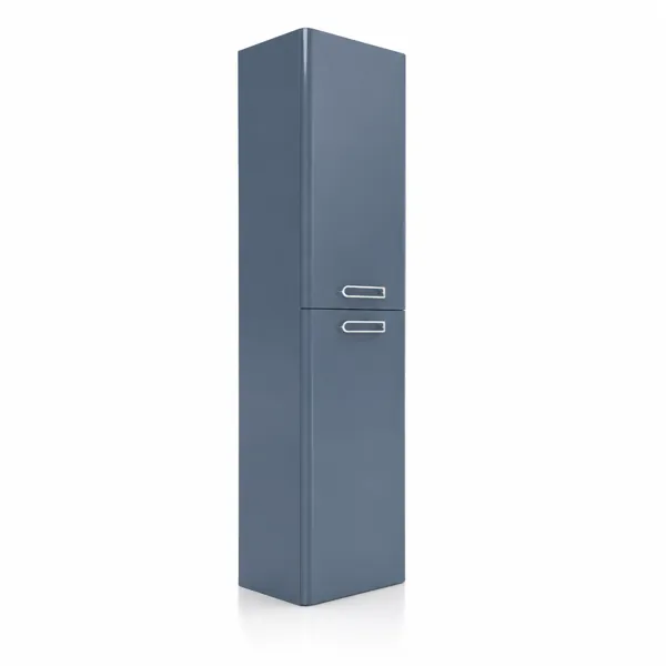 Blue-Gray Tall Bathroom Cabinet – Silver Handles 3D Model