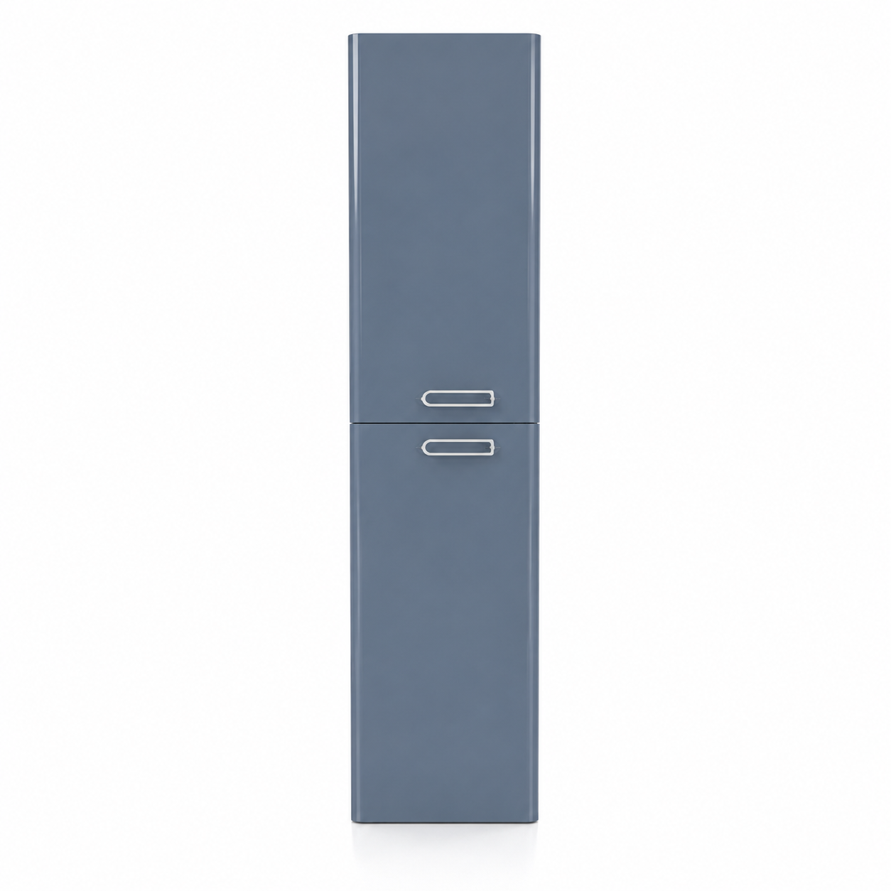 Blue-Gray Tall Bathroom Cabinet – Silver Handles 3D Model 3