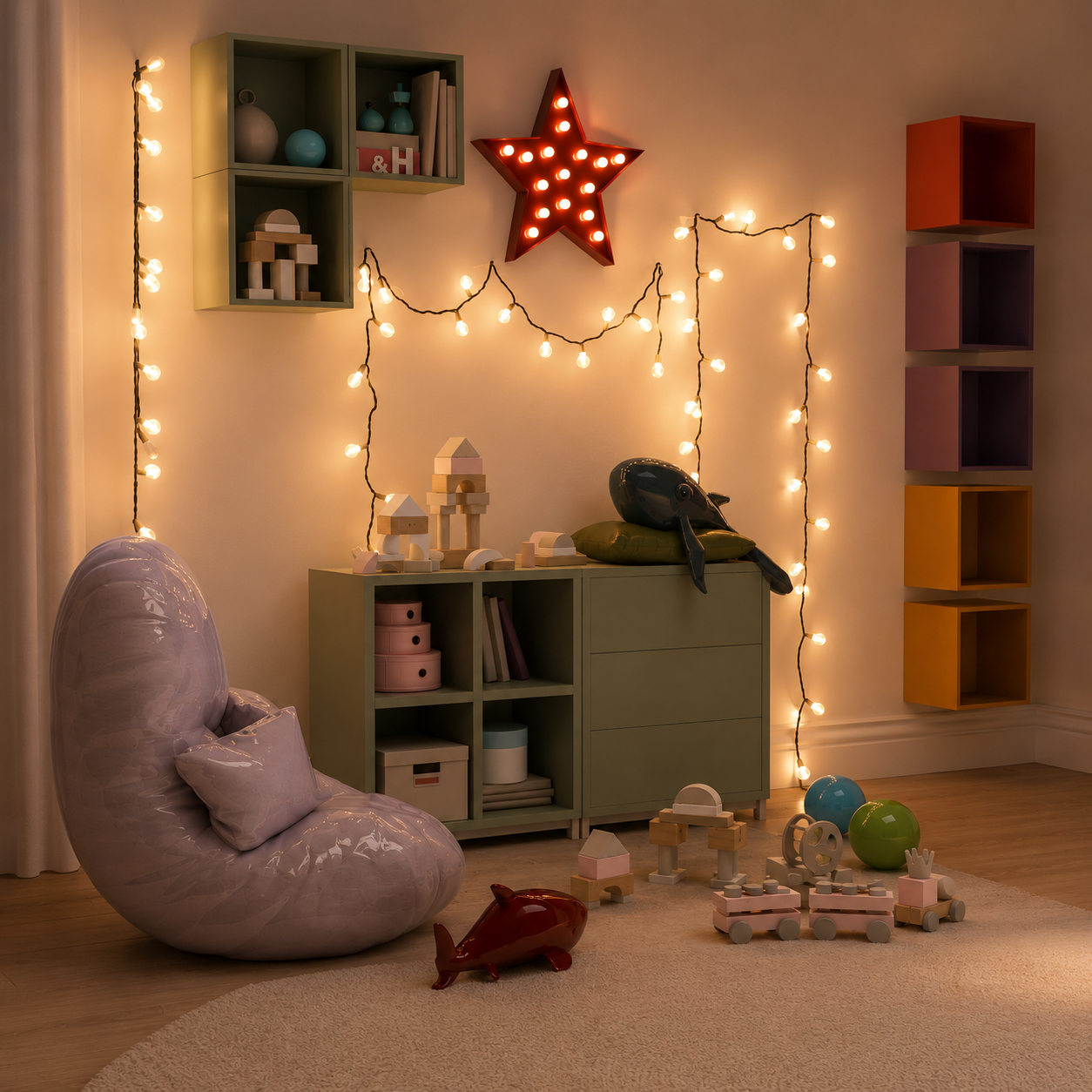 Sage Green Kids Storage Set – Red Star Light 3D Model 2