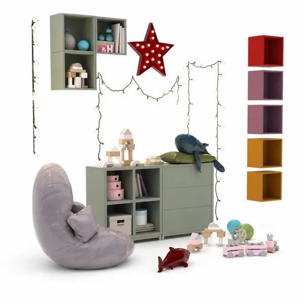 Sage Green Kids Storage Set – Red Star Light 3D Model