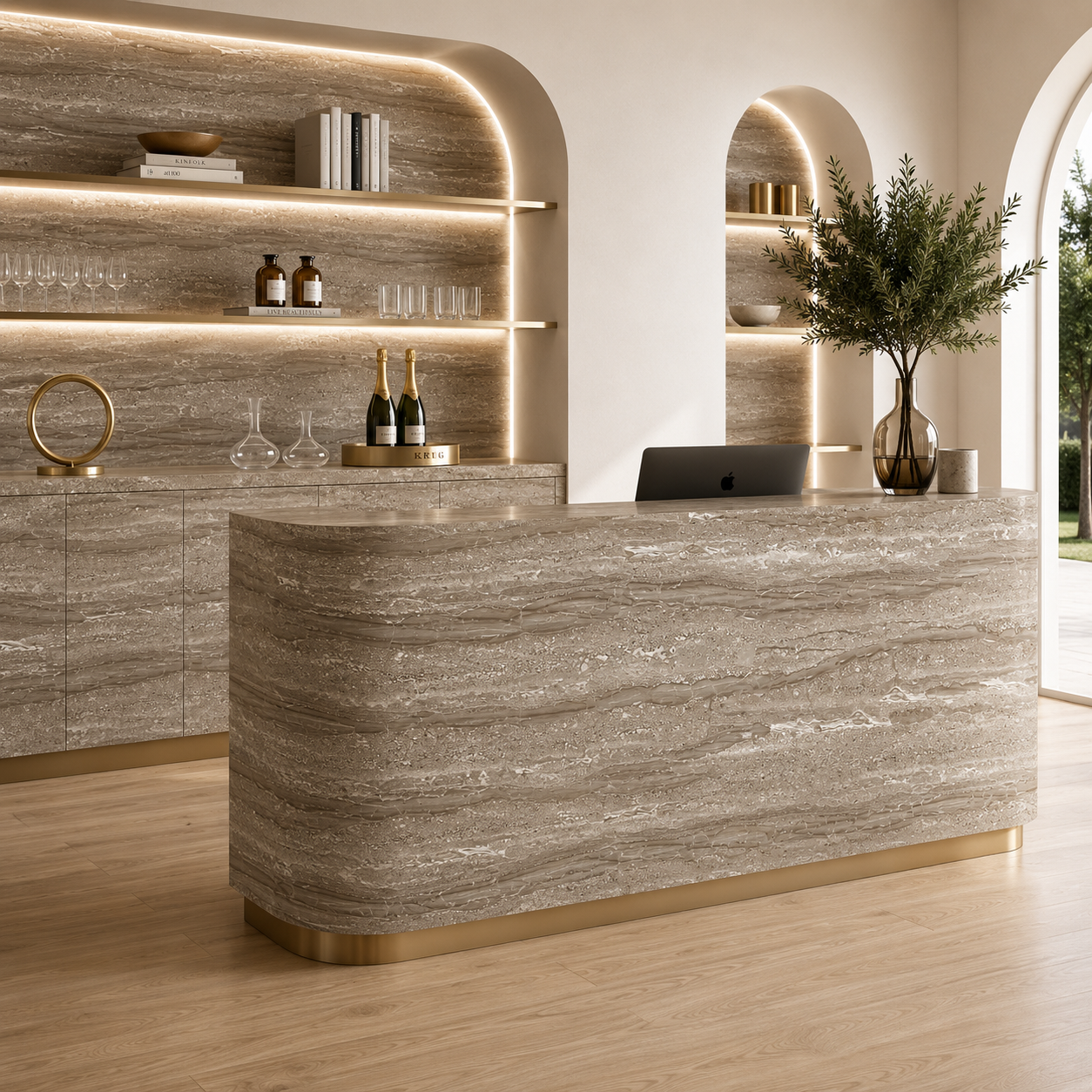 Layered Fossil Pattern Beige Marble Texture 2