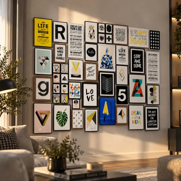 Colorful Typography and Geometric Gallery Wall 3D Model back