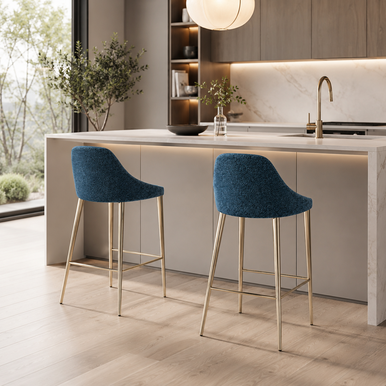 Deep Blue Counter Stool – Gold Frame 3D Model 2