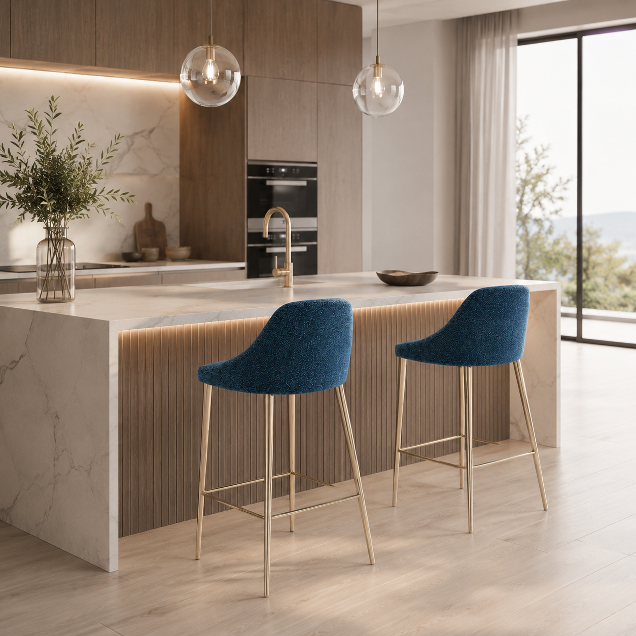 Deep Blue Counter Stool – Gold Frame 3D Model 4