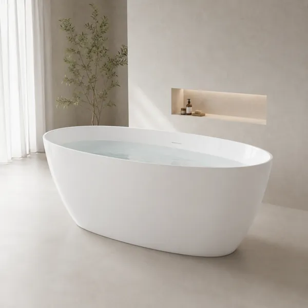 White Asymmetric Freestanding Bathtub – Sloped Rim 3D Model back
