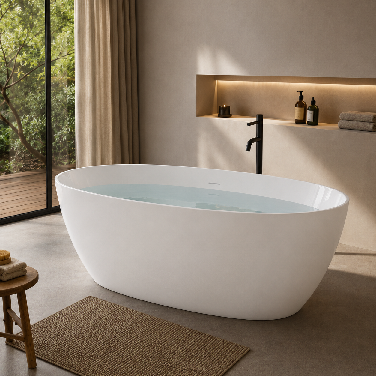 White Asymmetric Freestanding Bathtub – Sloped Rim 3D Model 3