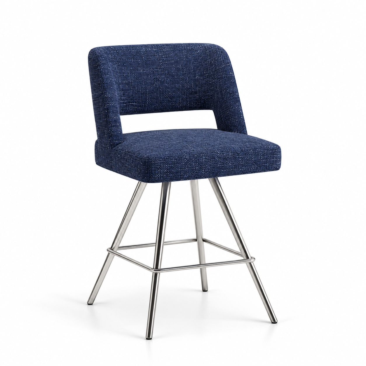 Blue Fabric Open Back Bar Stool 3D Model