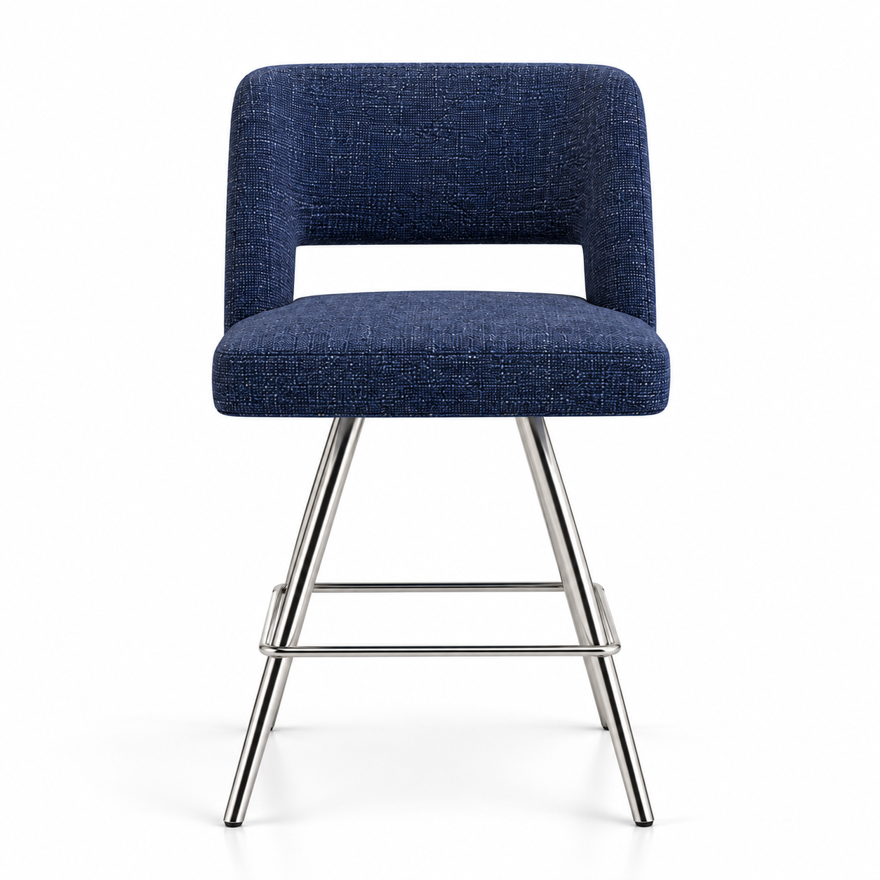 Blue Fabric Open Back Bar Stool 3D Model 3