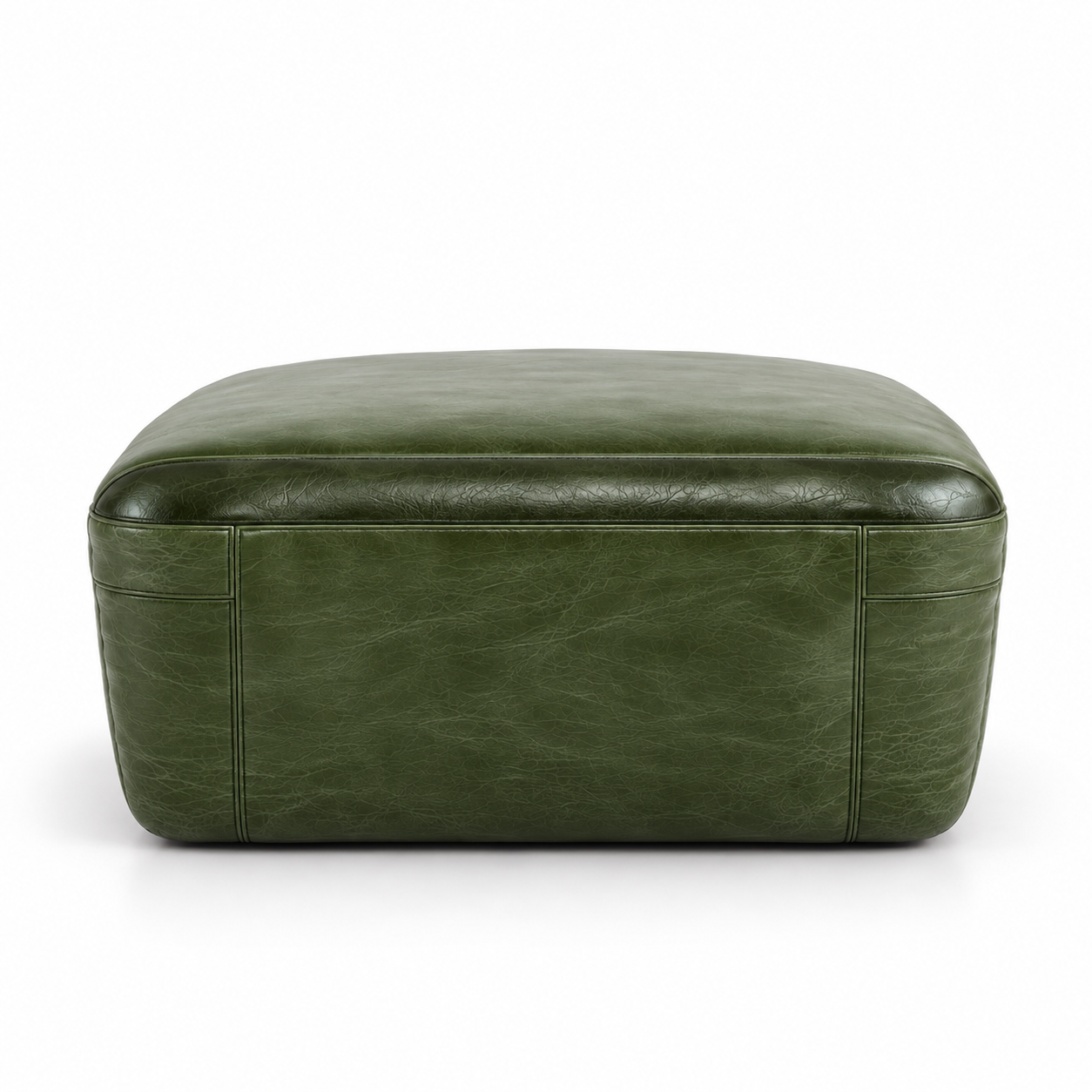 Olive Green Leather Rectangular Ottoman 3D Model 3