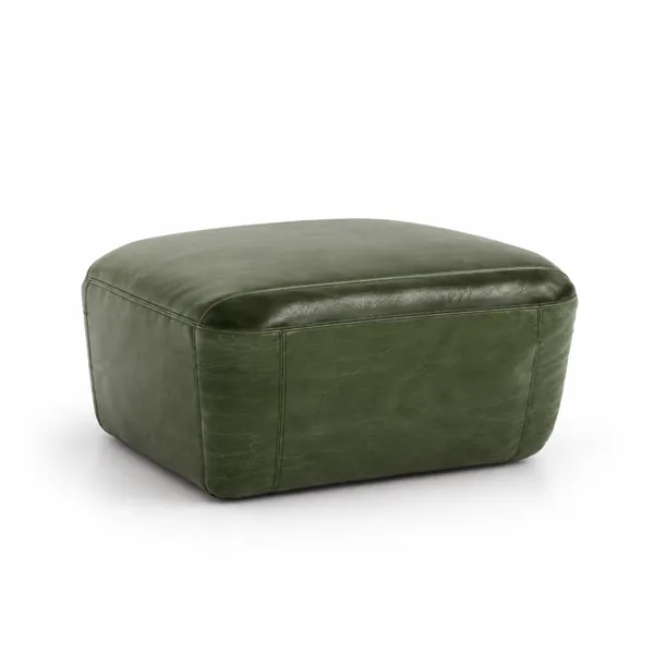 Olive Green Leather Rectangular Ottoman 3D Model