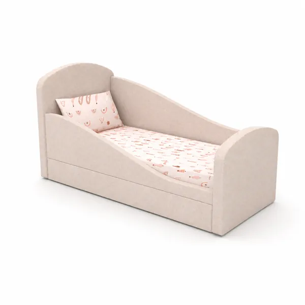 Modern Kids Bed – Blush Beige Curved Upholstered Sides 3D Model