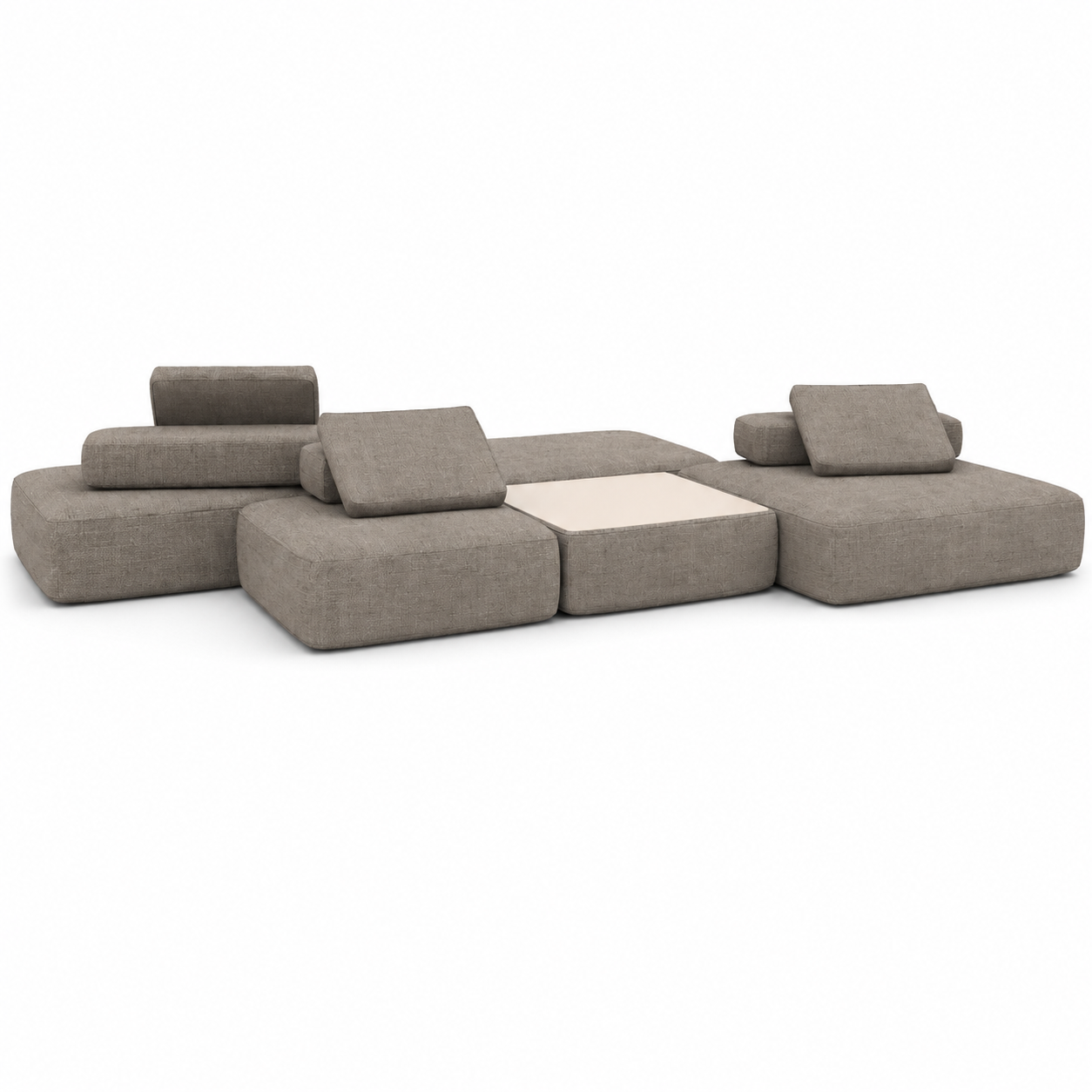 Warm Beige Modular Floor Sofa with Center Table 3D Model 1
