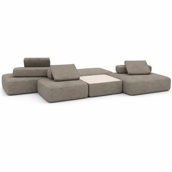 Warm Beige Modular Floor Sofa with Center Table 3D Model