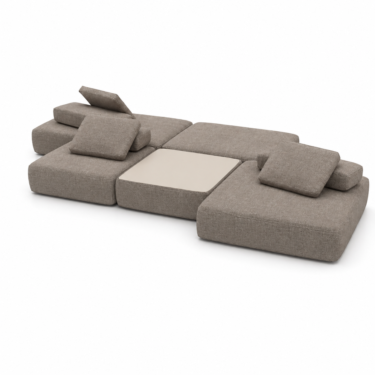 Warm Beige Modular Floor Sofa with Center Table 3D Model 3