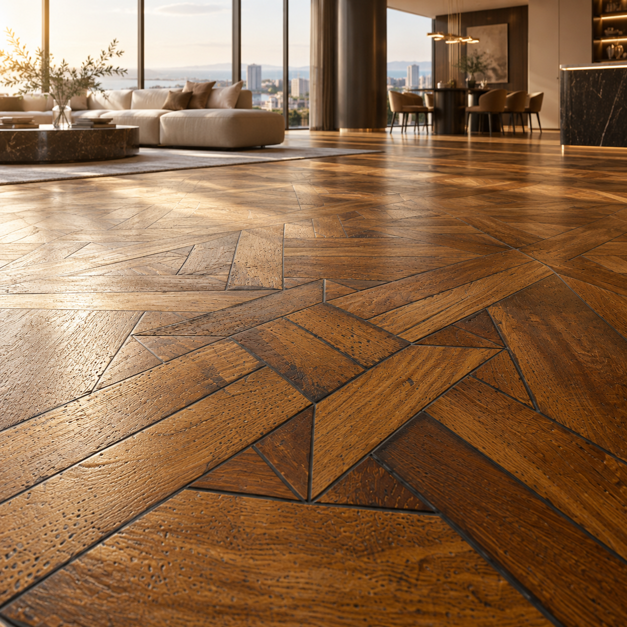 Warm Amber Geometric Oak Parquet Texture 2