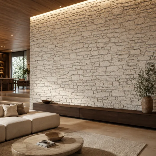 Ivory Stone Wall – Rounded Blocks with Gray Mortar back