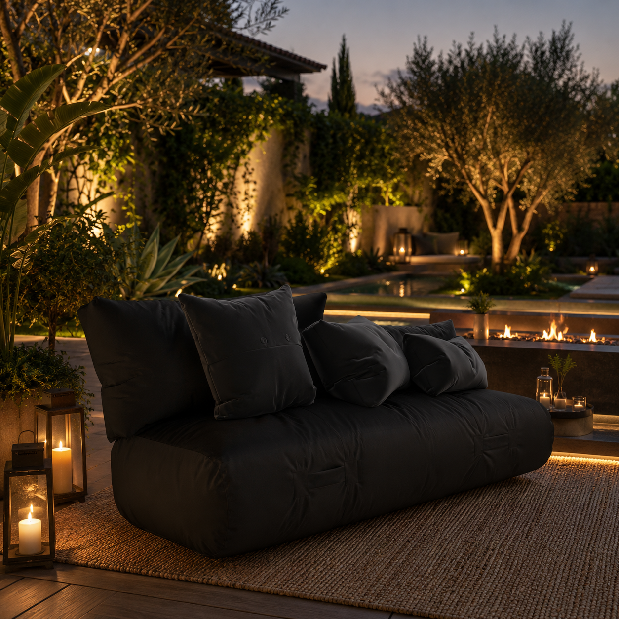 Black Modular Lounge Sofa – Oversized Pillow Back 3D Model 2
