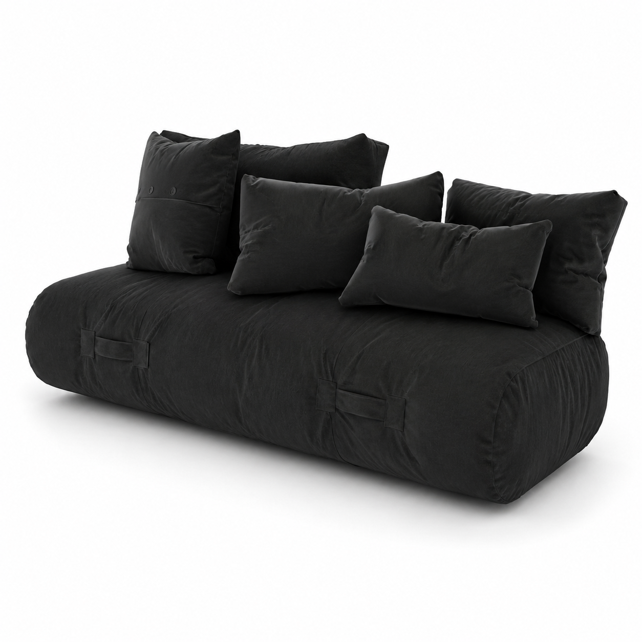 Black Modular Lounge Sofa – Oversized Pillow Back 3D Model 3