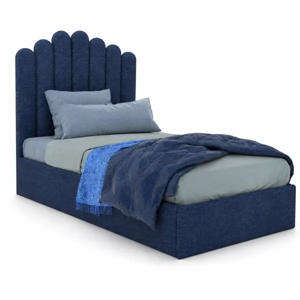 Navy Blue Upholstered Bed – Scalloped Channel Headboard