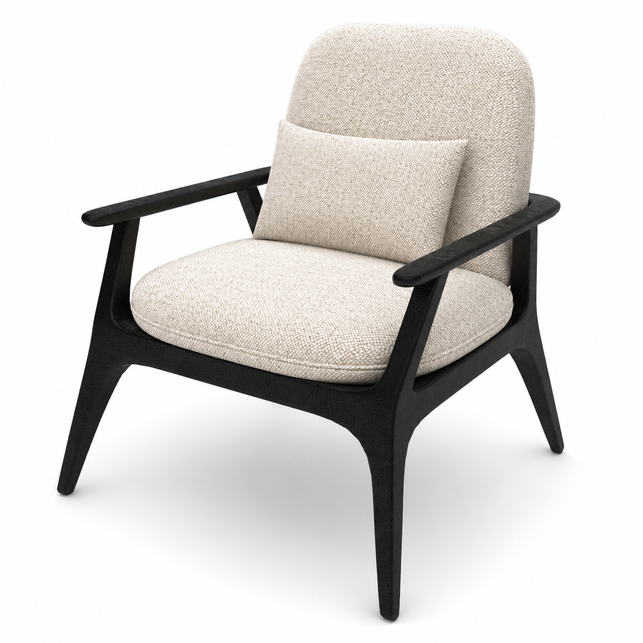 Beige Armchair with Black Wood Frame 3D Model 3