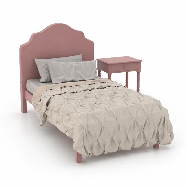 Dusty Pink Kids Bed Set – Scalloped Headboard 3D Model
