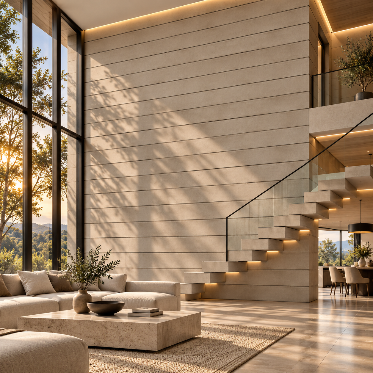 Warm Beige Smooth Horizontal Jointed Concrete Panel Texture 2