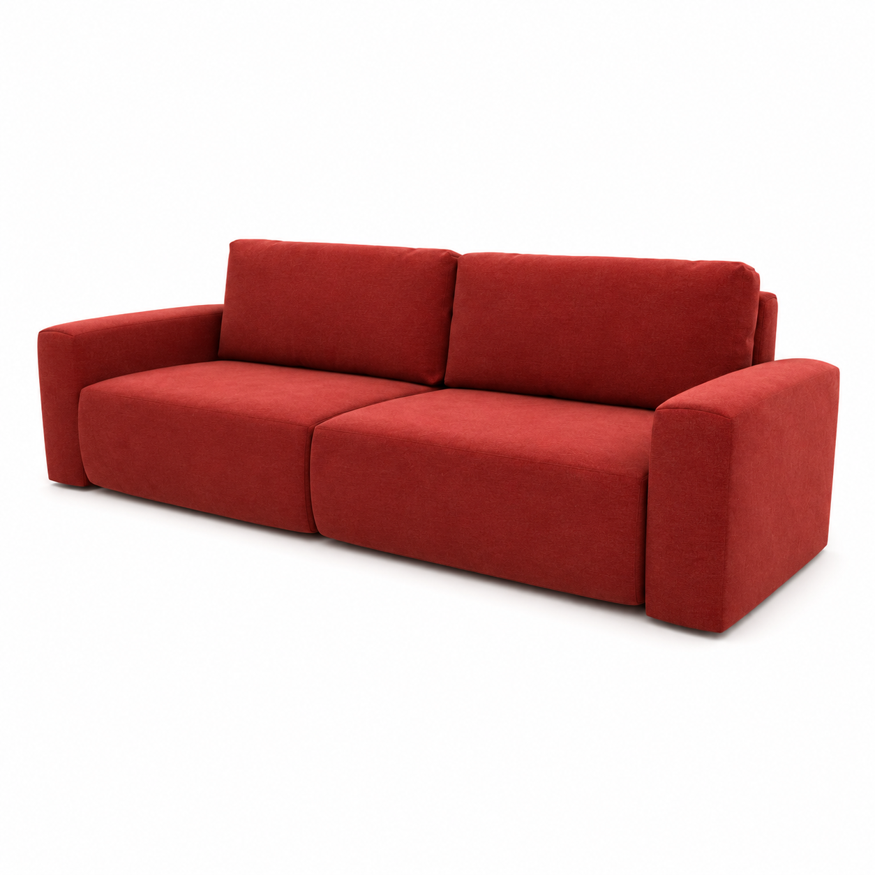Modern Red Fabric Sofa – Wide Square Arms 3D Model 3