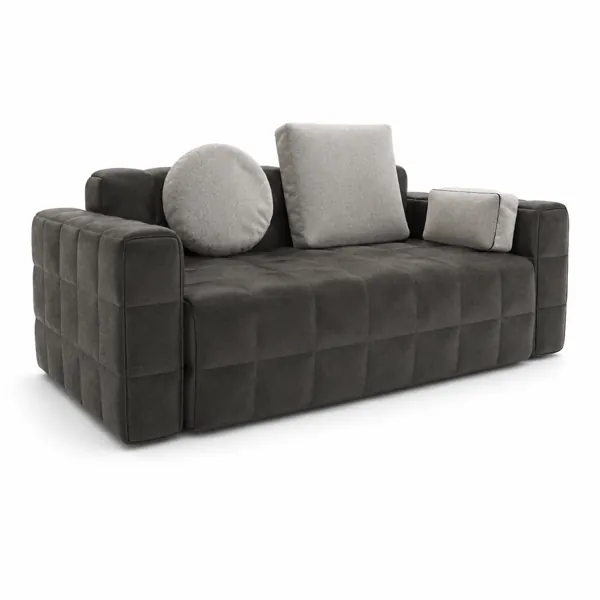 Charcoal Gray Quilted Sofa with Contrast Cushions 3D Model