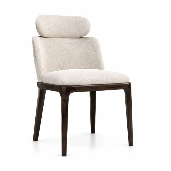 Beige Upholstered Armchair – Dark Wood Frame 3D Model