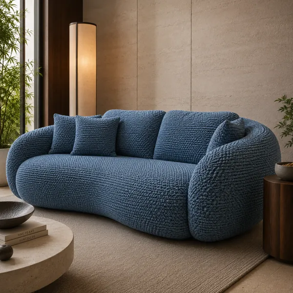 Dusty Blue Basket Weave Fabric Texture back
