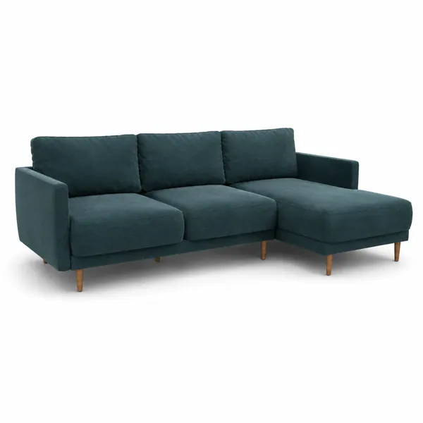 Deep Teal Fabric Chaise Sofa – Tapered Wood Legs 3D Model