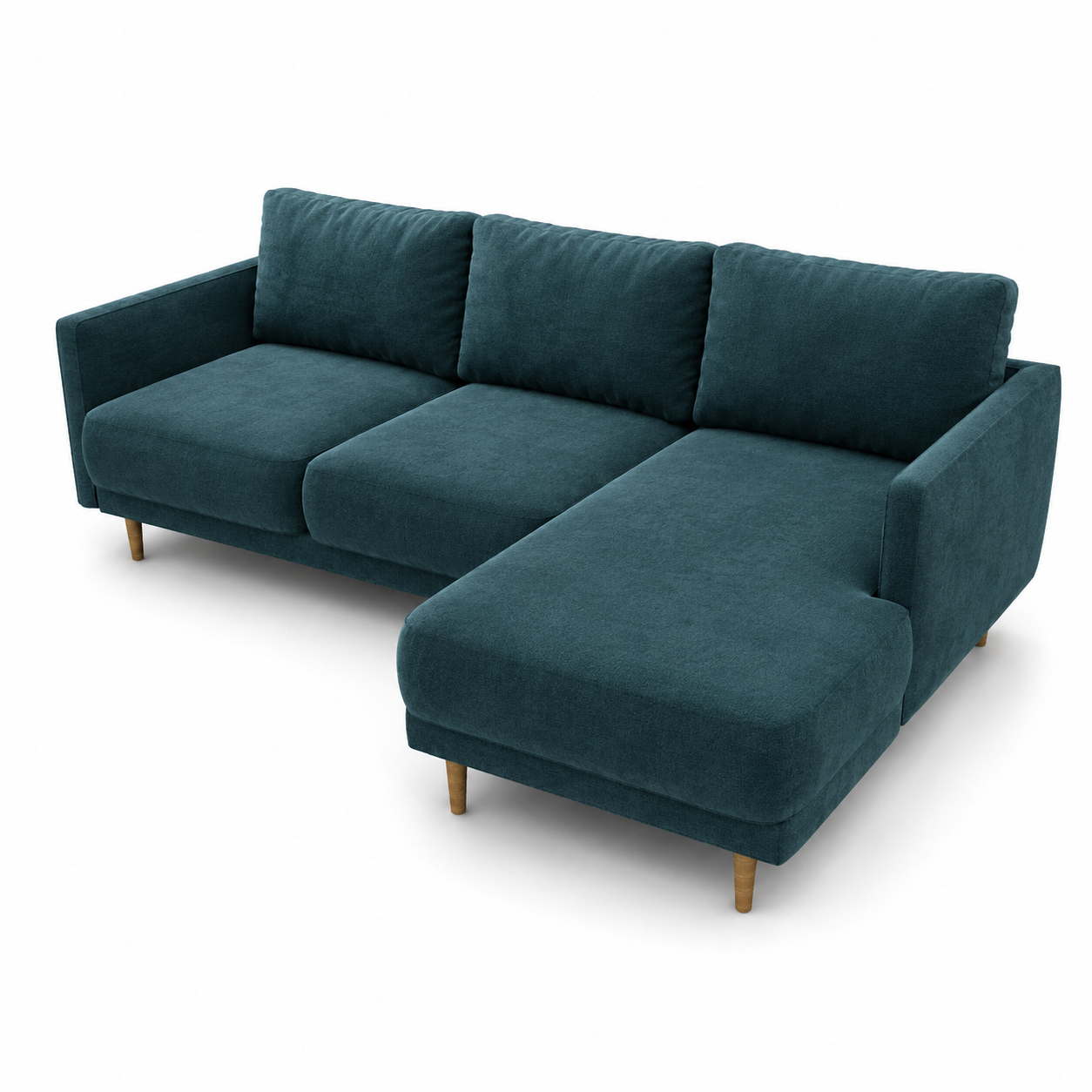 Deep Teal Fabric Chaise Sofa – Tapered Wood Legs 3D Model 3