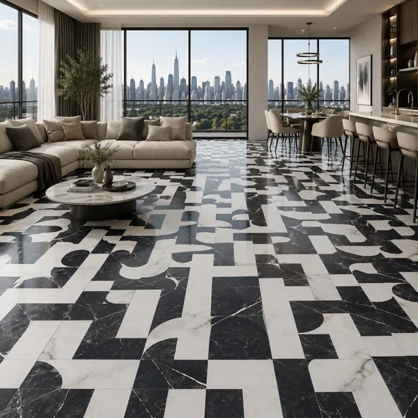 Black White Geometric Marble Pattern Ceramic Texture back