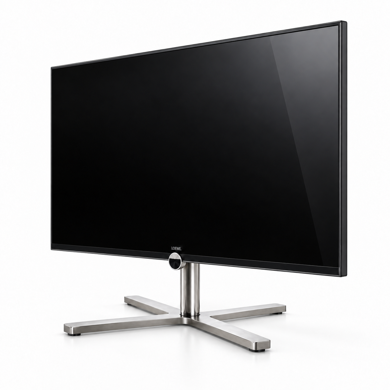 Black TV with Brushed Silver Cross Stand 3D Model 3