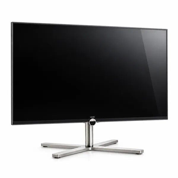 Black TV with Brushed Silver Cross Stand 3D Model