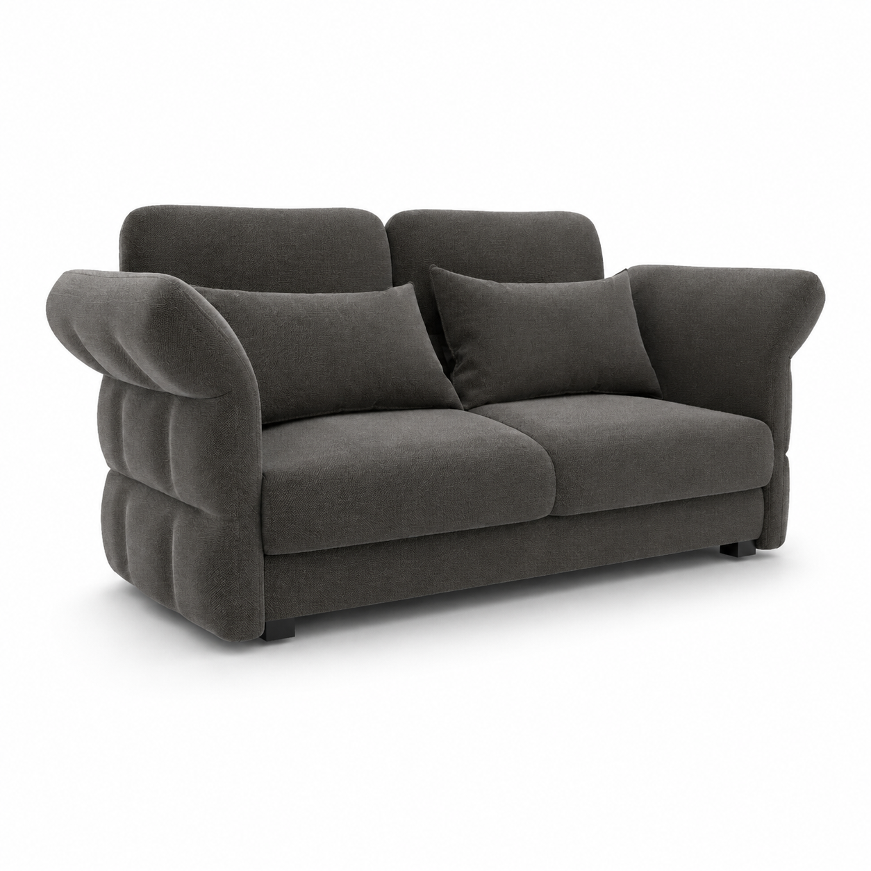 Charcoal Gray Sofa – Layered Wing Arms 3D Model 1