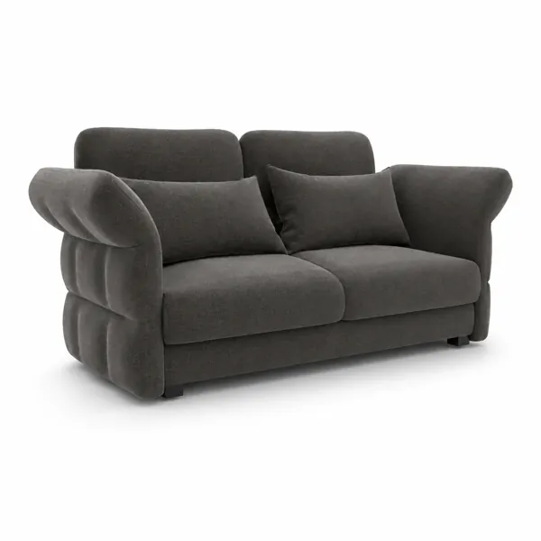 Charcoal Gray Sofa – Layered Wing Arms 3D Model