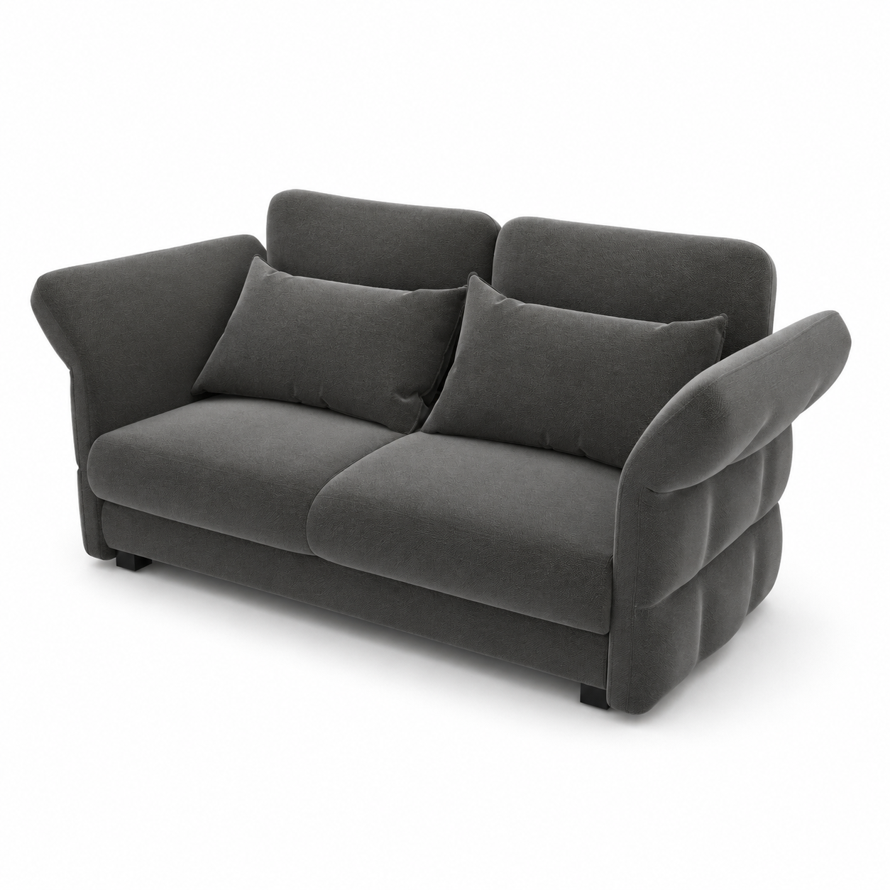 Charcoal Gray Sofa – Layered Wing Arms 3D Model 3