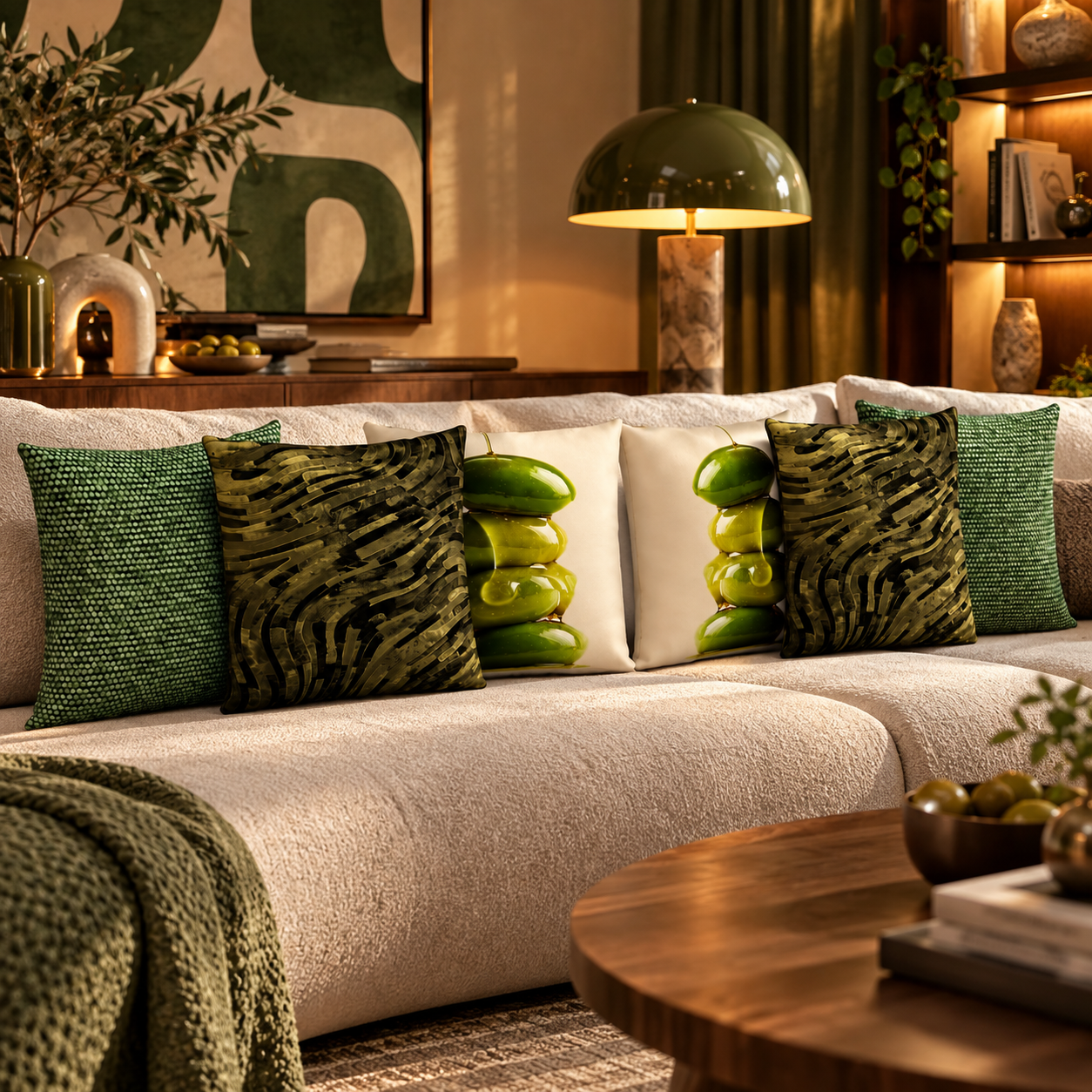 Green Olive Graphic Decorative Pillow Set 3D Model 2