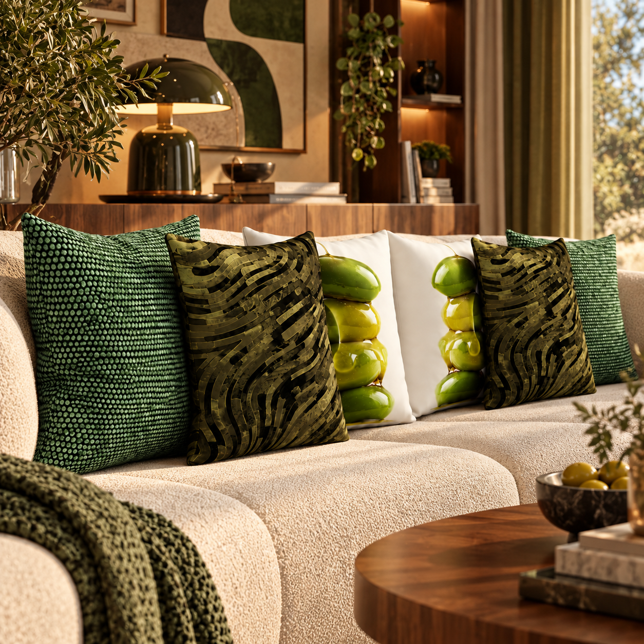Green Olive Graphic Decorative Pillow Set 3D Model 4