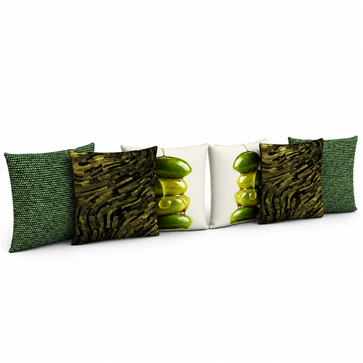 Green Olive Graphic Decorative Pillow Set 3D Model 1