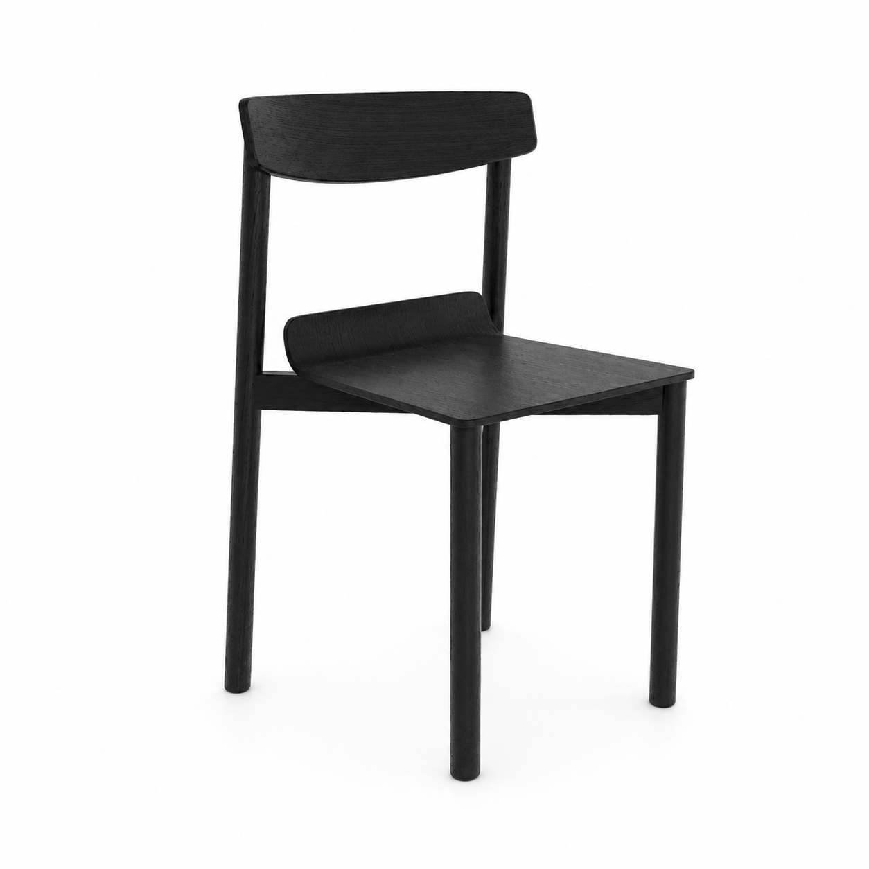 Black Wood Chair – Curved Open Back 3D Model 1