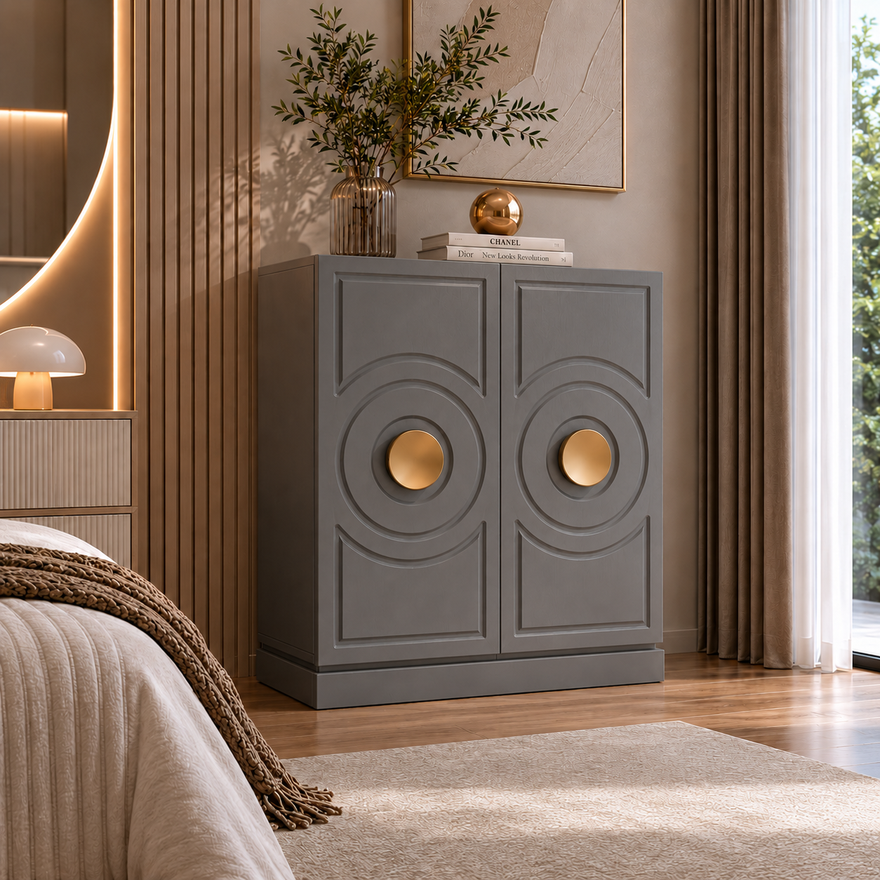 Concentric Circle Cabinet – Beige & Charcoal 3D Model 4