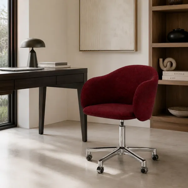 Burgundy Curved Fabric Swivel Office Chair 3D Model back