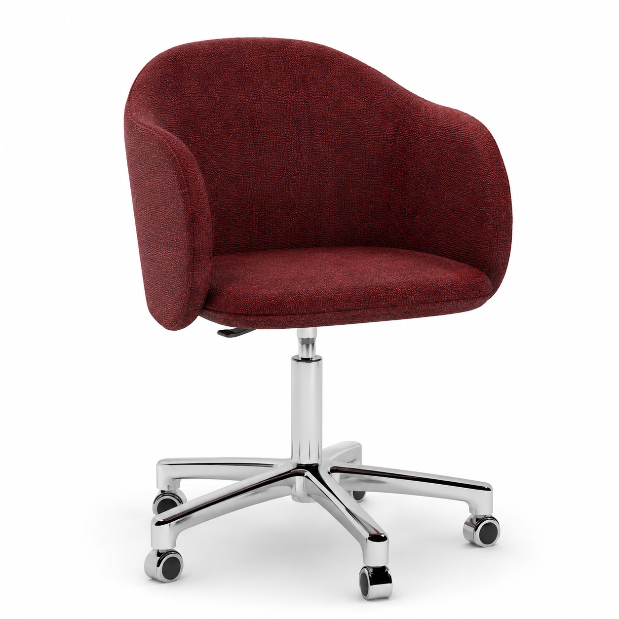 Burgundy Curved Fabric Swivel Office Chair 3D Model 1