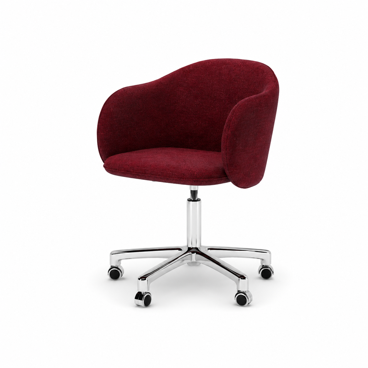 Burgundy Curved Fabric Swivel Office Chair 3D Model 3