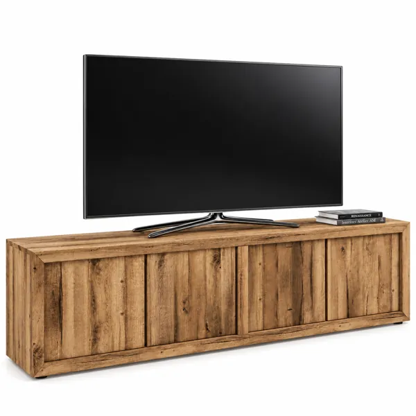 Black TV with Rustic Wood Media Console 3D Model