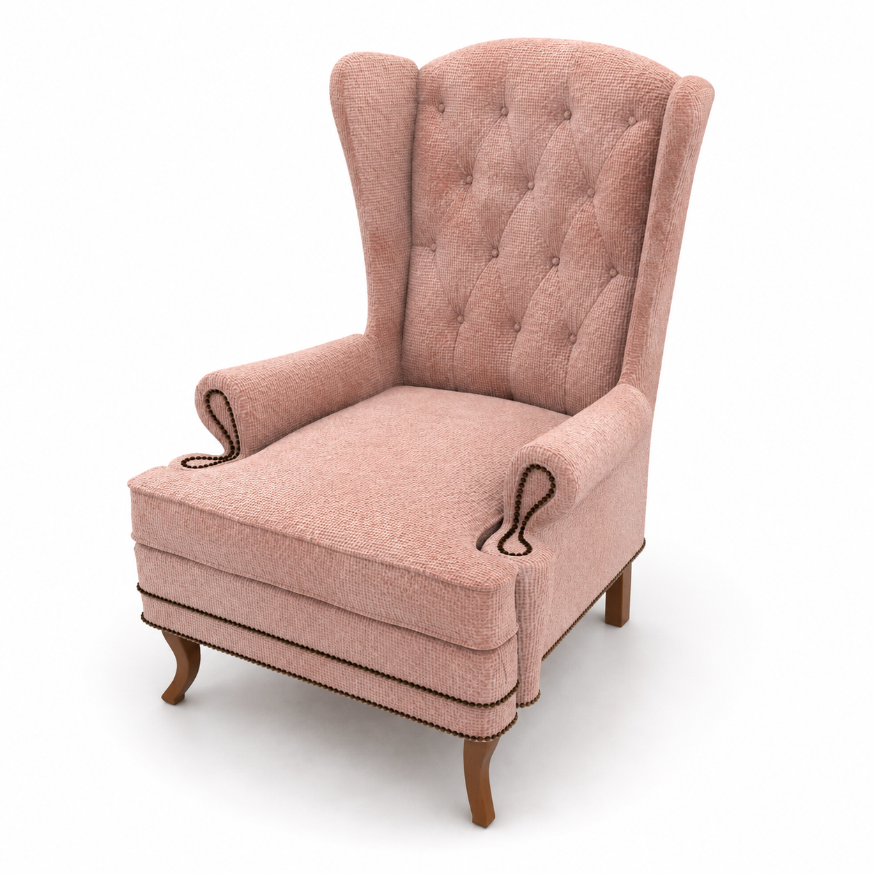 Dusty Rose Tufted Wingback Armchair – Nailhead Trim 3D Model 3