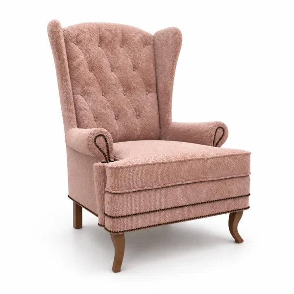 Dusty Rose Tufted Wingback Armchair – Nailhead Trim 3D Model