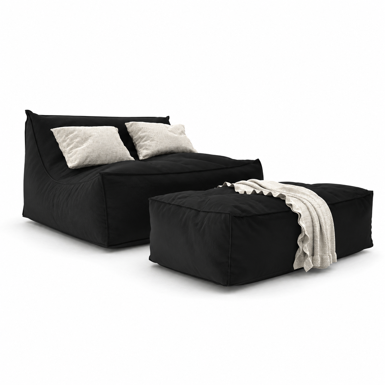 Black Floor Lounge Daybed – Matching Oversized Ottoman 3D Model 1